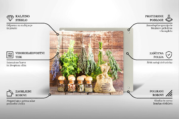 Steklena podloga za rezanje Zelišča začimbe in les