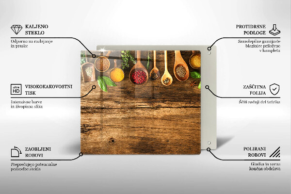 Steklena podloga za rezanje Lesene žlice začimb