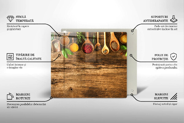 Steklena podloga za rezanje Lesene žlice začimb