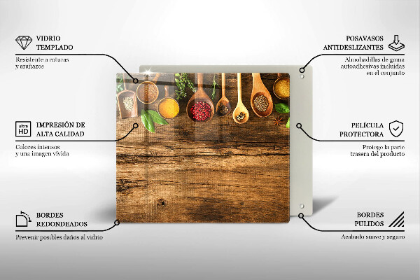 Steklena podloga za rezanje Lesene žlice začimb