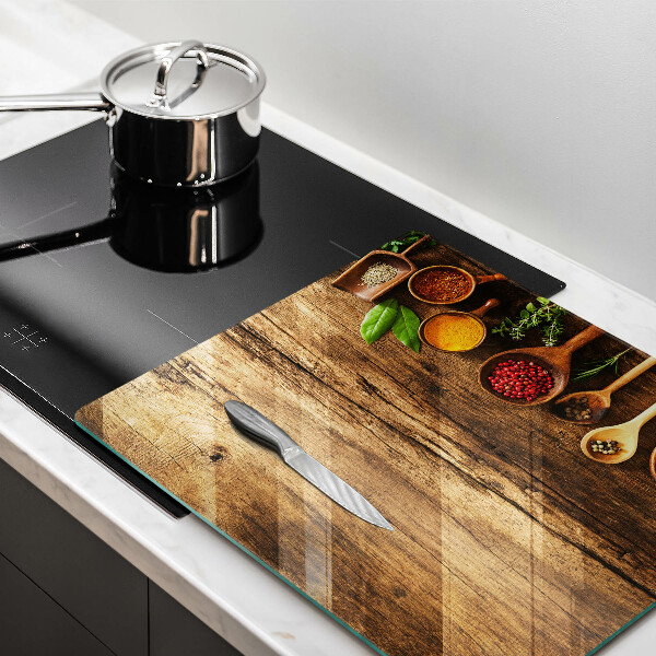 Steklena podloga za rezanje Lesene žlice začimb