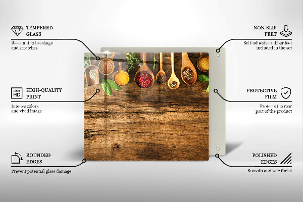 Steklena podloga za rezanje Lesene žlice začimb