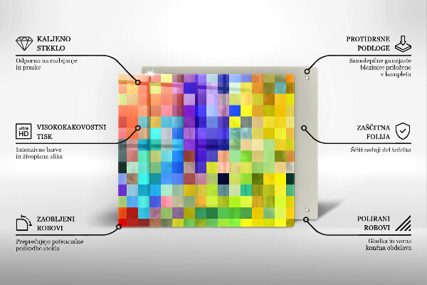 Steklena podloga za rezanje Pisani kvadratki slikovnih pik