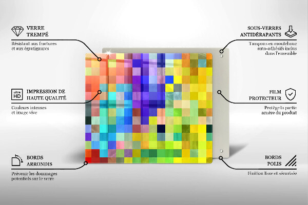 Steklena podloga za rezanje Pisani kvadratki slikovnih pik