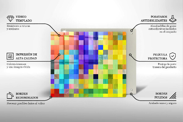 Steklena podloga za rezanje Pisani kvadratki slikovnih pik
