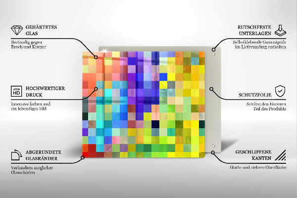 Steklena podloga za rezanje Pisani kvadratki slikovnih pik