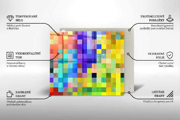 Steklena podloga za rezanje Pisani kvadratki slikovnih pik