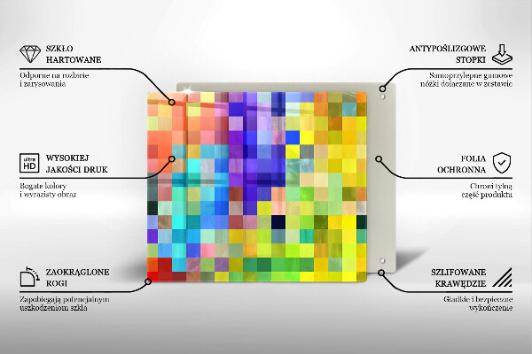 Steklena podloga za rezanje Pisani kvadratki slikovnih pik