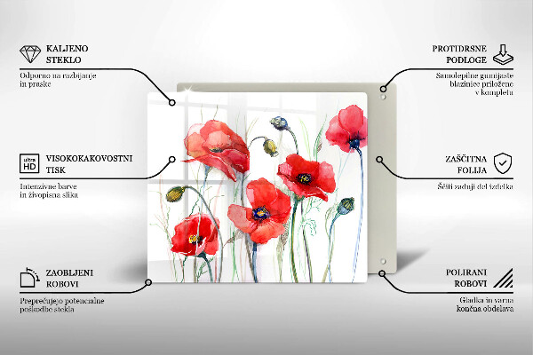 Steklena podloga za rezanje Cvetovi rdečega maka