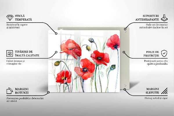 Steklena podloga za rezanje Cvetovi rdečega maka