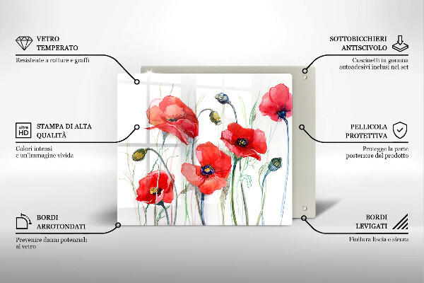 Steklena podloga za rezanje Cvetovi rdečega maka