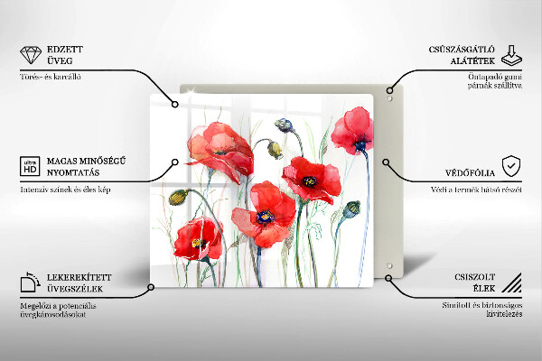 Steklena podloga za rezanje Cvetovi rdečega maka