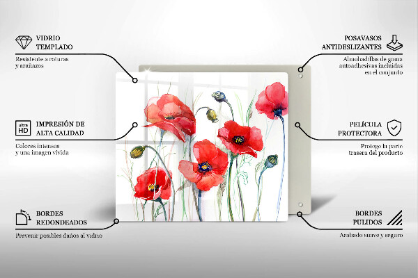 Steklena podloga za rezanje Cvetovi rdečega maka