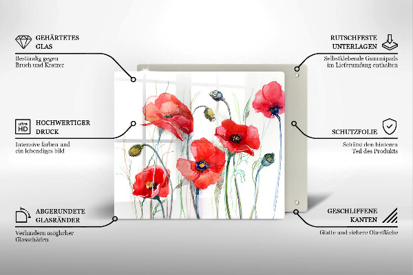 Steklena podloga za rezanje Cvetovi rdečega maka