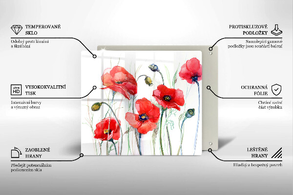 Steklena podloga za rezanje Cvetovi rdečega maka