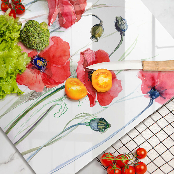 Steklena podloga za rezanje Cvetovi rdečega maka