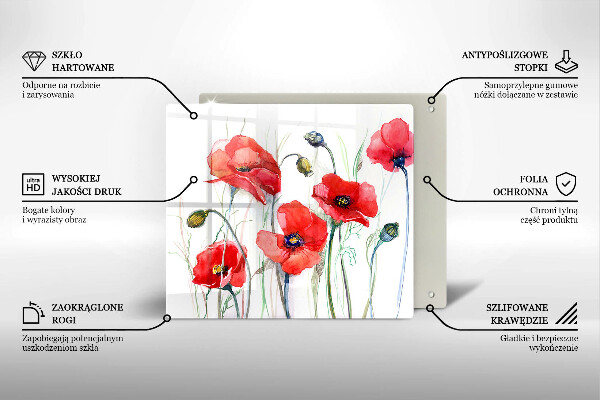 Steklena podloga za rezanje Cvetovi rdečega maka