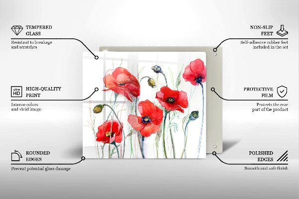 Steklena podloga za rezanje Cvetovi rdečega maka