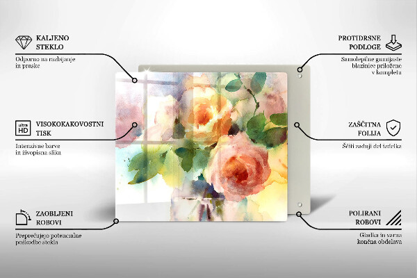 Steklena podloga za rezanje Poslikane rože