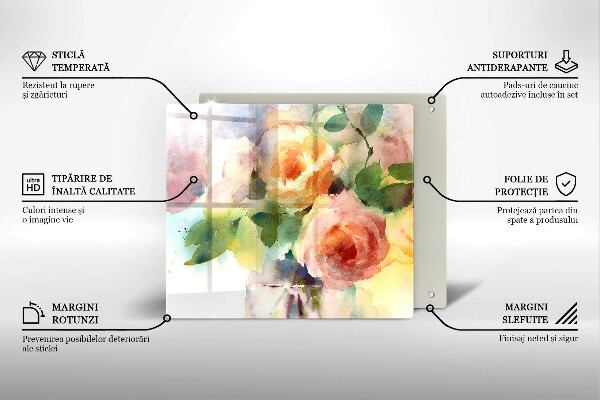 Steklena podloga za rezanje Poslikane rože