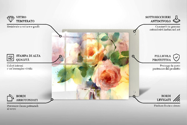 Steklena podloga za rezanje Poslikane rože