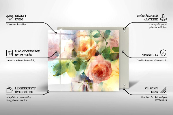 Steklena podloga za rezanje Poslikane rože