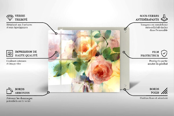 Steklena podloga za rezanje Poslikane rože