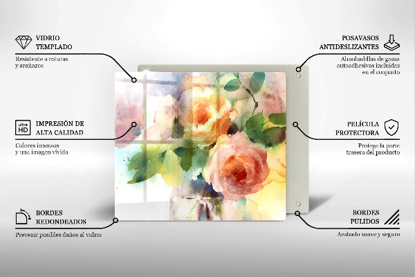 Steklena podloga za rezanje Poslikane rože