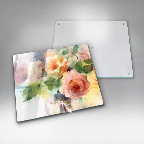 Steklena podloga za rezanje Poslikane rože