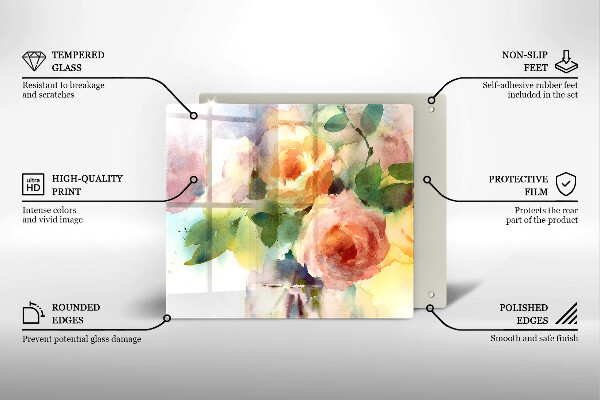 Steklena podloga za rezanje Poslikane rože