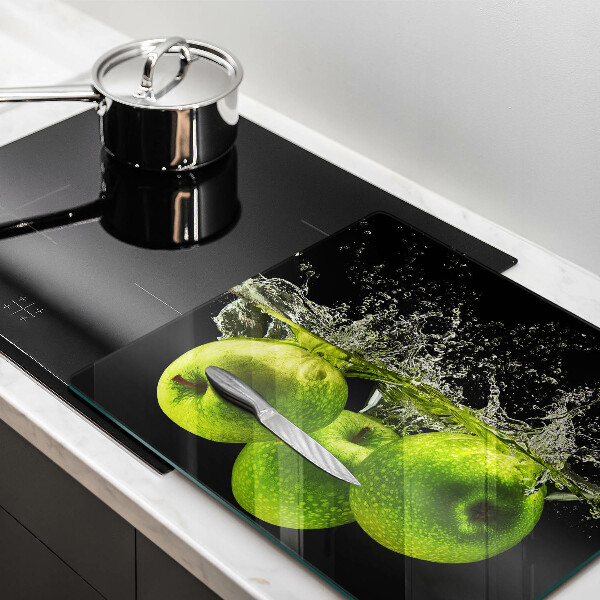 Steklena podloga za rezanje Zelena jabolka in voda