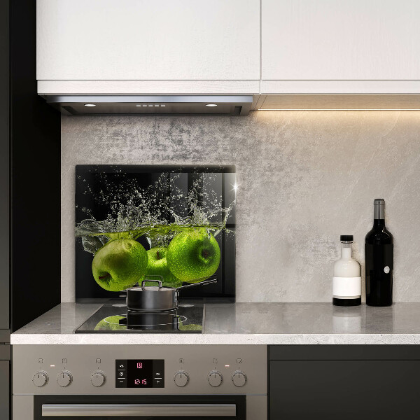 Steklena podloga za rezanje Zelena jabolka in voda