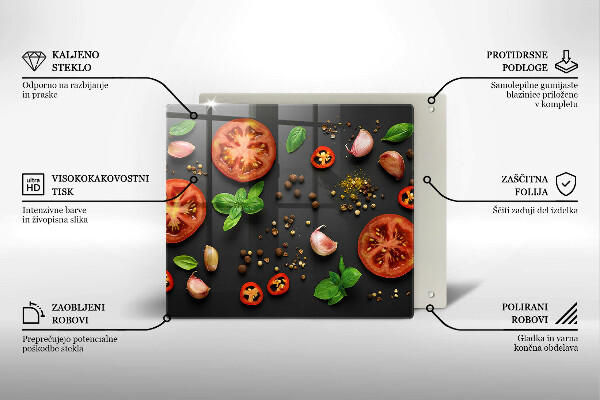 Steklena podloga za rezanje Paradižnik in začimbe