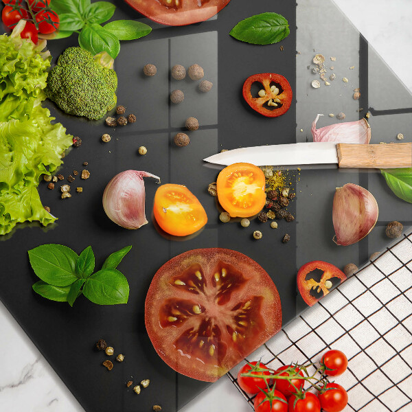 Steklena podloga za rezanje Paradižnik in začimbe