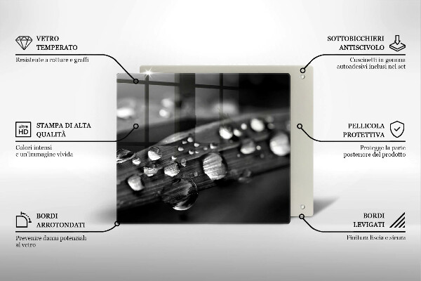 Steklena podloga za rezanje Kaplje rose na listih