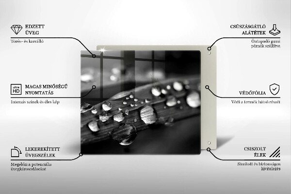 Steklena podloga za rezanje Kaplje rose na listih