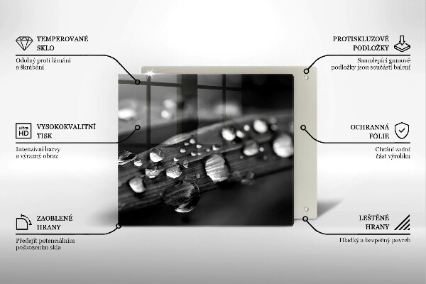 Steklena podloga za rezanje Kaplje rose na listih