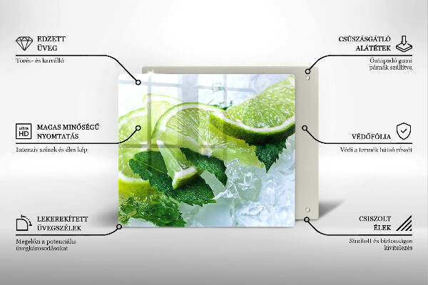 Steklena podloga za rezanje Limetina meta in led