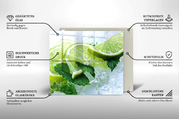 Steklena podloga za rezanje Limetina meta in led