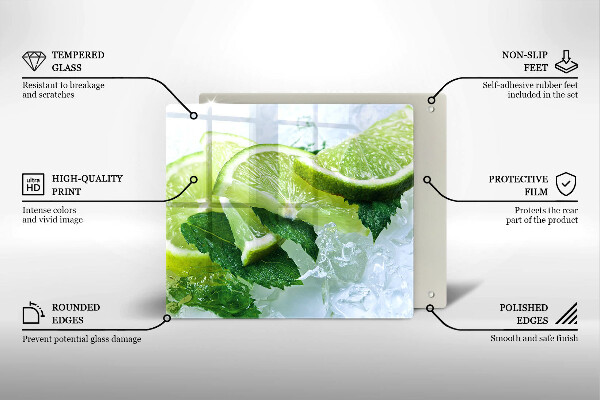 Steklena podloga za rezanje Limetina meta in led