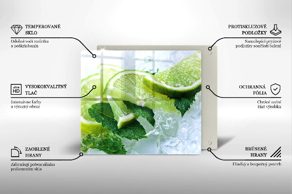 Steklena podloga za rezanje Limetina meta in led