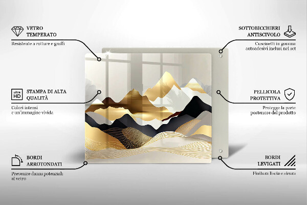 Steklena podloga za rezanje Abstraktne zlate gore