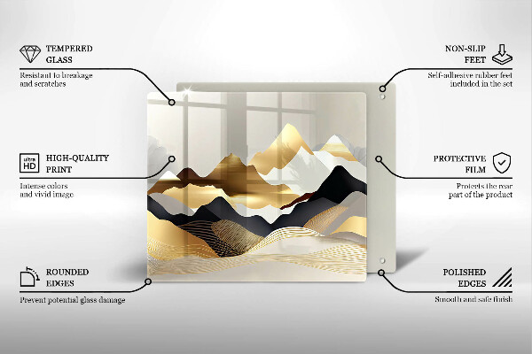 Steklena podloga za rezanje Abstraktne zlate gore