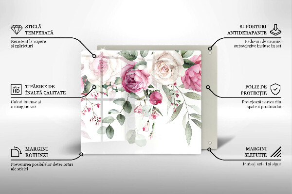 Steklena podloga za rezanje Akvarel vrtnice