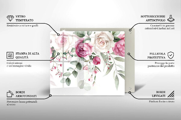 Steklena podloga za rezanje Akvarel vrtnice