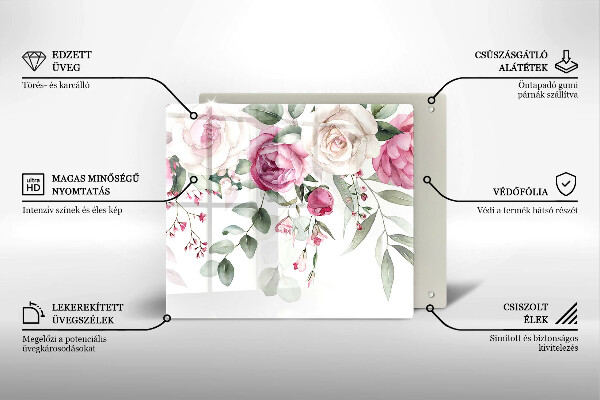 Steklena podloga za rezanje Akvarel vrtnice