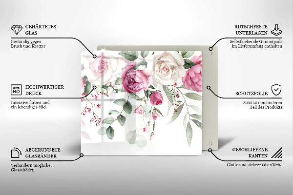 Steklena podloga za rezanje Akvarel vrtnice