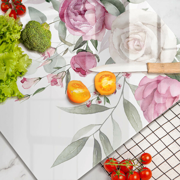 Steklena podloga za rezanje Akvarel vrtnice