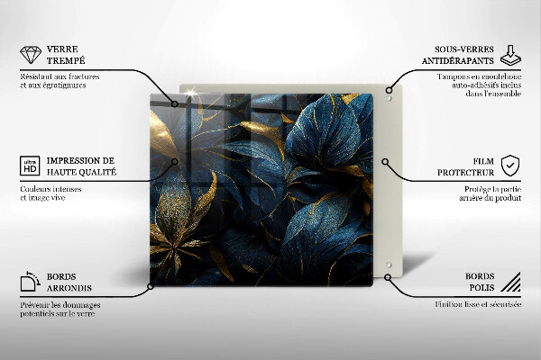 Steklena podloga za rezanje Okrasni listi z zlatom