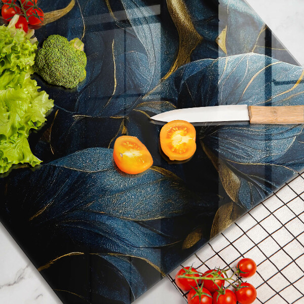 Steklena podloga za rezanje Okrasni listi z zlatom